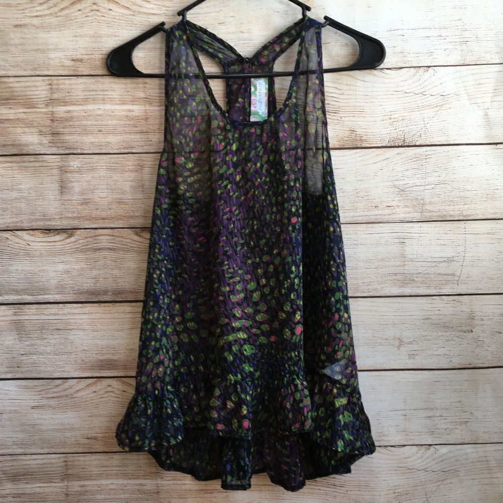 PANTS STORE‎ SILK TANK TOP IN NAVY BLUE PRINT